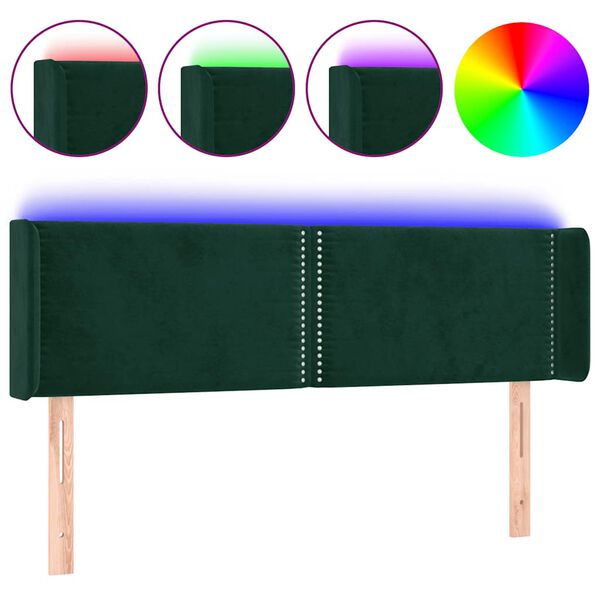 vidaXL T&ecirc;te de lit &agrave; LED Vert fonc&eacute; 147x16x78/88 cm Velours