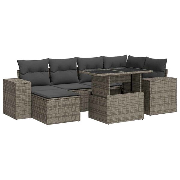 vidaXL Salon de jardin avec coussins 7 pcs gris r&eacute;sine tress&eacute;e