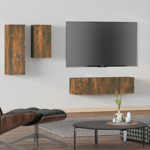 vidaXL Ensemble de meubles TV 4 pcs Ch&ecirc;ne fum&eacute; Bois d'ing&eacute;nierie