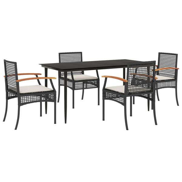 vidaXL Ensemble à manger de jardin coussins 5pcs Noir Résine tressée