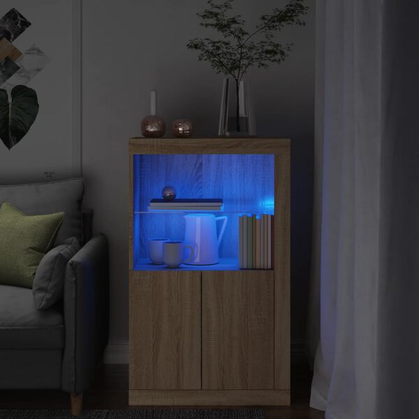 vidaXL Armoire lat&eacute;rale avec lumi&egrave;res LED ch&ecirc;ne sonoma