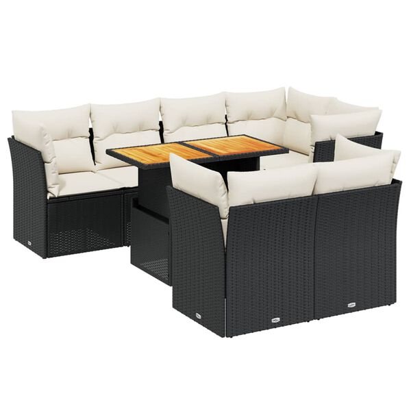 vidaXL Salon de jardin 8 pcs avec coussins noir r&eacute;sine tress&eacute;e