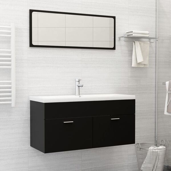 vidaXL Ensemble de meubles de salle de bain Noir Agglom&eacute;r&eacute;
