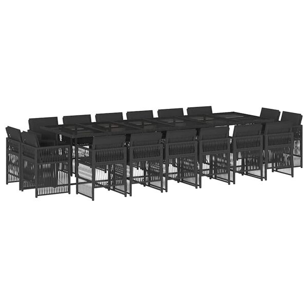 vidaXL Ensemble &agrave; manger de jardin 17 pcs coussins noir r&eacute;sine tress&eacute;e