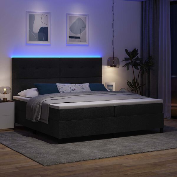 vidaXL Lit &agrave; ressorts avec matelas avec LED Noir 200 x 200 cm tissu