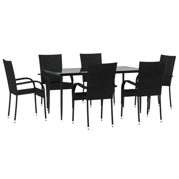 vidaXL Ensemble à manger de jardin 7 pcs Noir Résine tressée