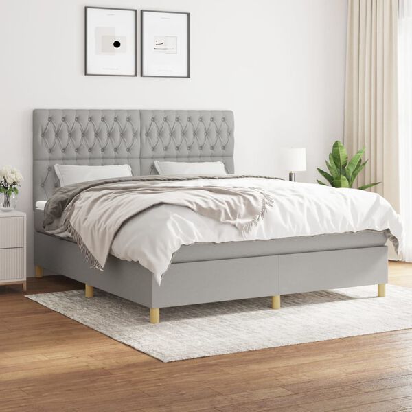 vidaXL Sommier &agrave; lattes de lit avec matelas Gris clair 180x200cm Tissu