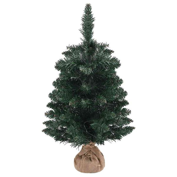 vidaXL Sapin de No&euml;l artificiel pr&eacute;-&eacute;clair&eacute; et supports vert 60 cm PVC