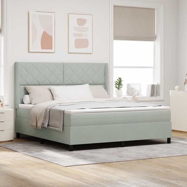 vidaXL Lit &agrave; ressorts avec matelas Gris clair 180 x 200 cm Velours