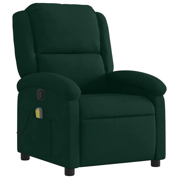 vidaXL Fauteuil de massage inclinable vert fonc&eacute; velours