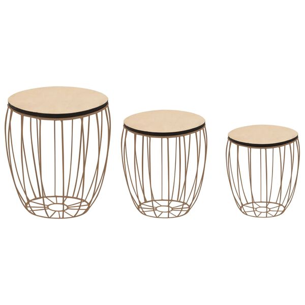 vidaXL Ensemble de table basse Contreplaqué de peuplier Fer 3 pcs