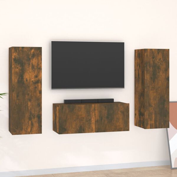 vidaXL Ensemble de meubles TV 3 pcs Ch&ecirc;ne fum&eacute; Bois d'ing&eacute;nierie