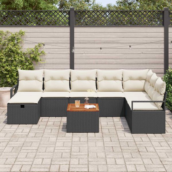vidaXL Ensemble de canap&eacute; de jardin avec coussin 9 pcs Noir Poly rotin