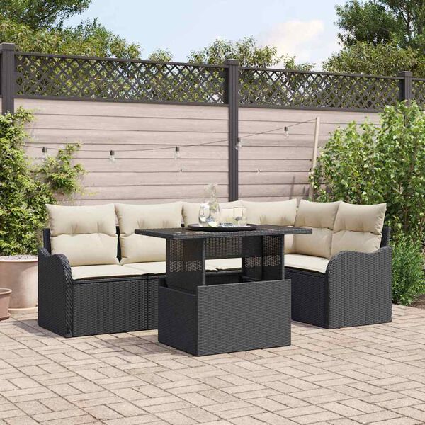 vidaXL Ensemble de canap&eacute; de jardin 6 pcs Noir Poly Rattan