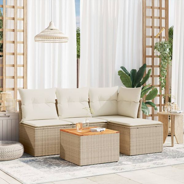 vidaXL Salon de jardin avec coussins 5 pcs beige r&eacute;sine tress&eacute;e