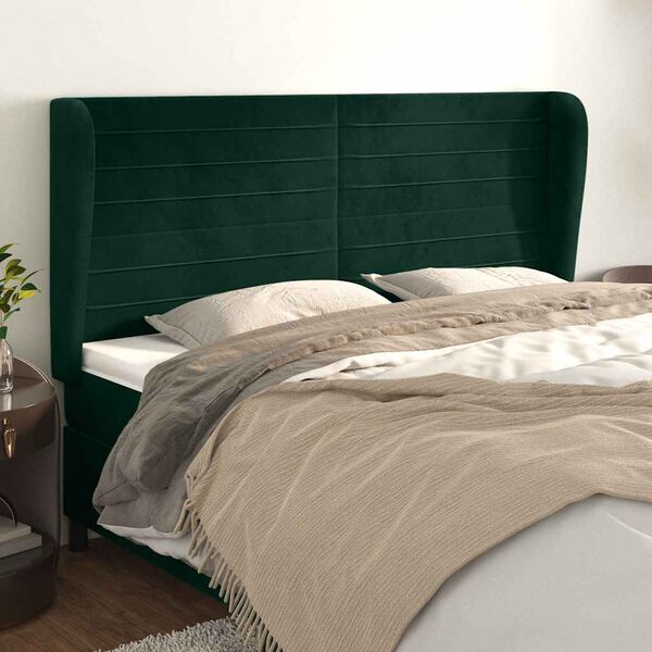 vidaXL T&ecirc;te de lit avec oreilles Vert fonc&eacute; 163x23x118/128 cm Velours