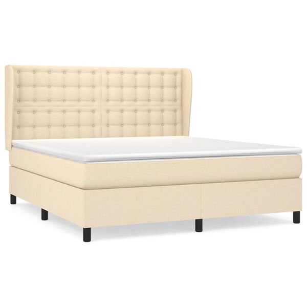 vidaXL Sommier &agrave; lattes de lit avec matelas Cr&egrave;me 180x200 cm Tissu