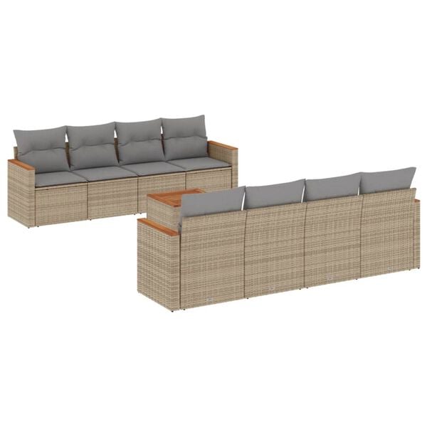 vidaXL Salon de jardin avec coussins 9 pcs beige r&eacute;sine tress&eacute;e