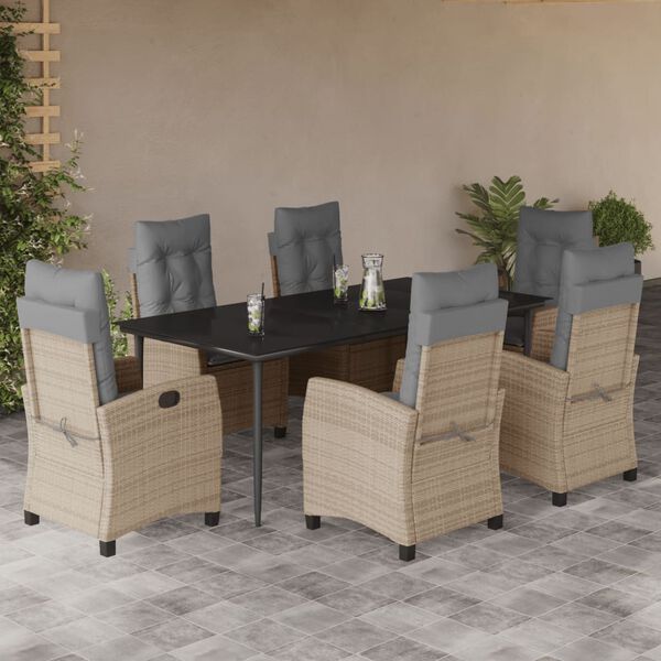 vidaXL Ensemble &agrave; manger de jardin coussins 7 pcs m&eacute;lange beige rotin