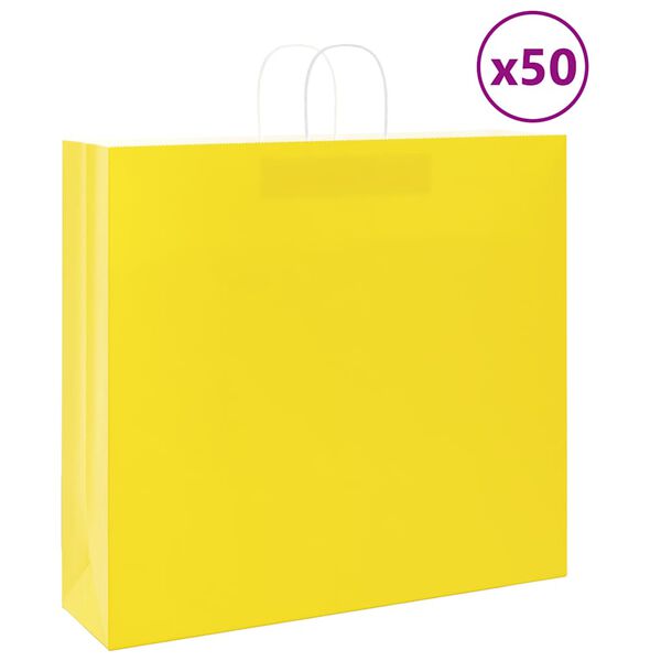 vidaXL Sacs en papier 50 pcs avec poign&eacute;es jaune 54x15x49 cm