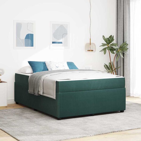 vidaXL Cadre de lit avec matelas Vert fonc&eacute; 160 x 200 cm tissu