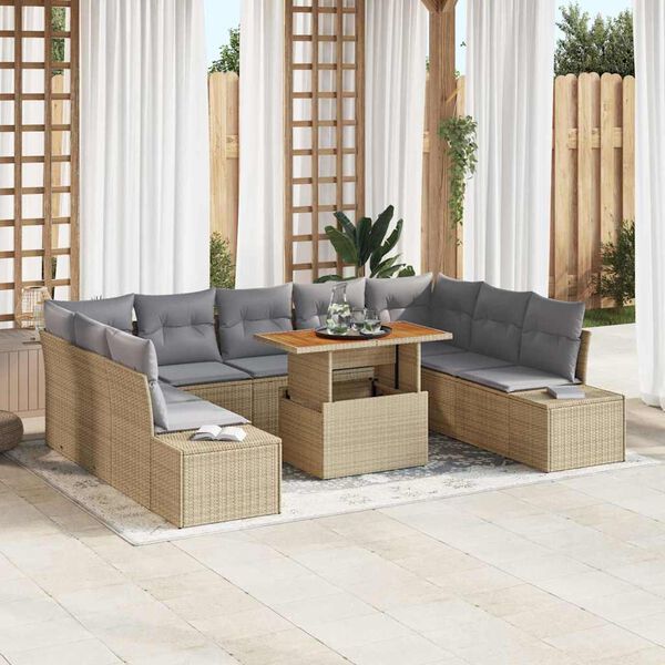 vidaXL Ensemble de canap&eacute; de jardin 10 pcs Beige Poly rotin