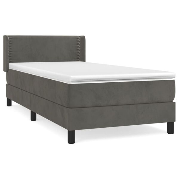 vidaXL Sommier &agrave; lattes de lit et matelas Gris fonc&eacute; 90x200 cm Velours