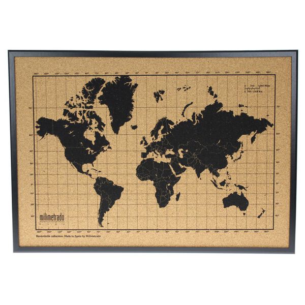 milimetrado Carte du monde li&egrave;ge et cadre bois Noir et marron 70x50 cm