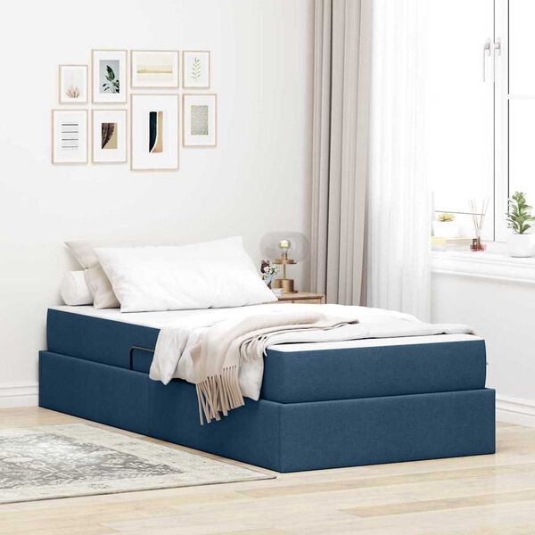 vidaXL Lit avec rangement et matelas Bleu 90 x 200 cm Polyester
