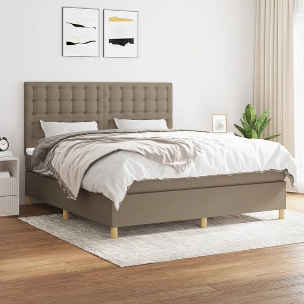 vidaXL Sommier &agrave; lattes de lit avec matelas Taupe 180x200 cm Tissu