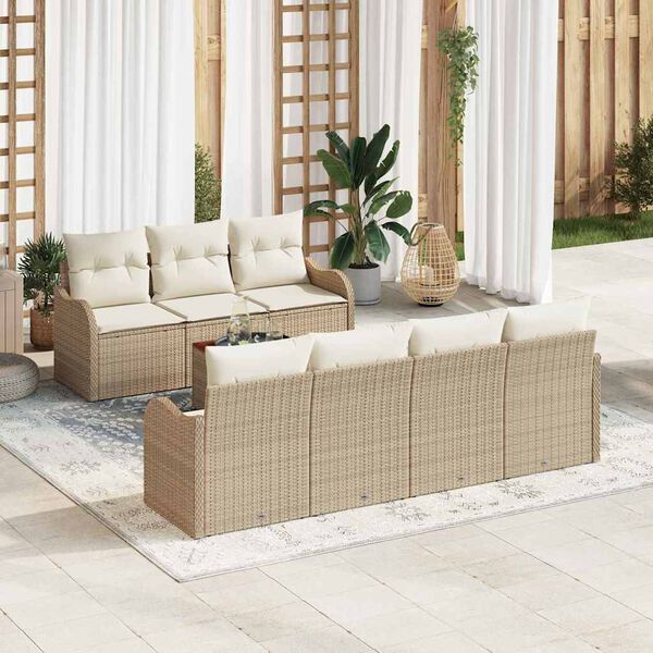vidaXL Ensemble de canap&eacute; de jardin avec coussin 8 pcs Beige polyrotin