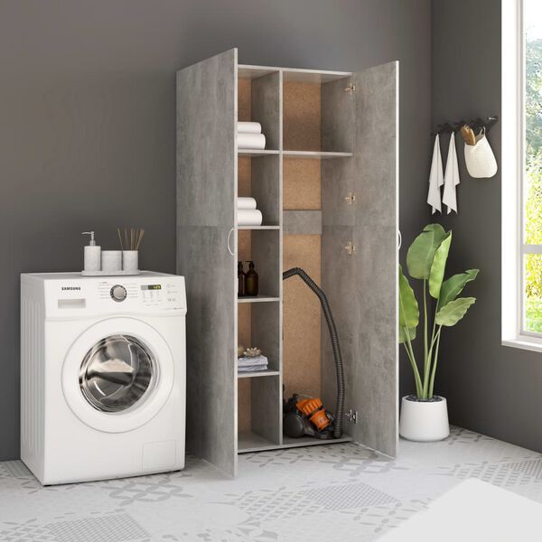 vidaXL Armoire de rangement gris b&eacute;ton 80x35,5x180cm bois d'ing&eacute;nierie