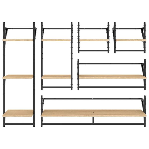 vidaXL Ensemble d'étagères murales avec barres 6 pcs chêne sonoma