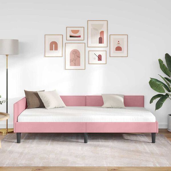 vidaXL Cadre de lit d'angle Rose 90 cm x 200 cm VeloursetContreplaqu&eacute;
