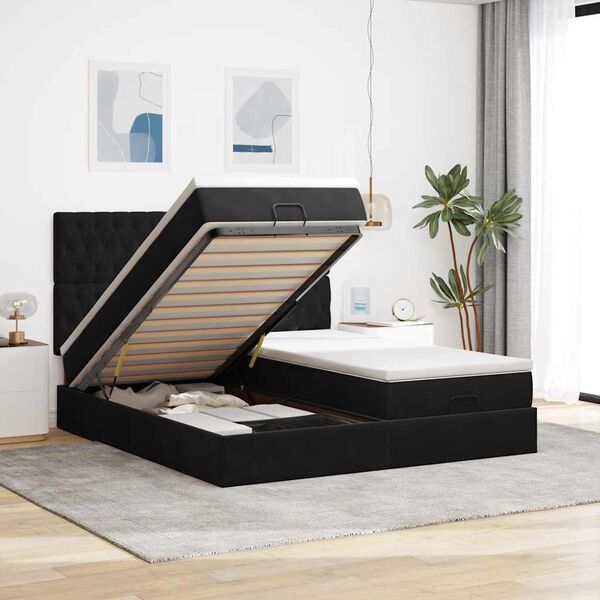 VidaXL Cadre de lit ottoman avec matelas noir 200x200cm velours