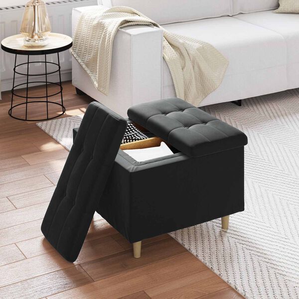vidaXL Tabouret bouton avec coussin Noir 60 x 60 x 45 cm Velours