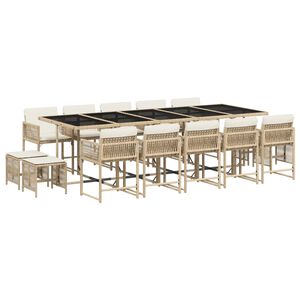 vidaXL Ensemble &agrave; manger de jardin et coussins 15 pcs beige