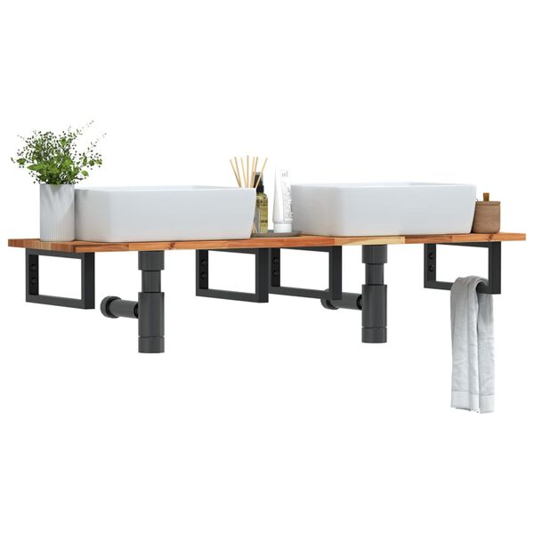 vidaXL &Eacute;tag&egrave;re de vasque murale acier et bois massif d'acacia