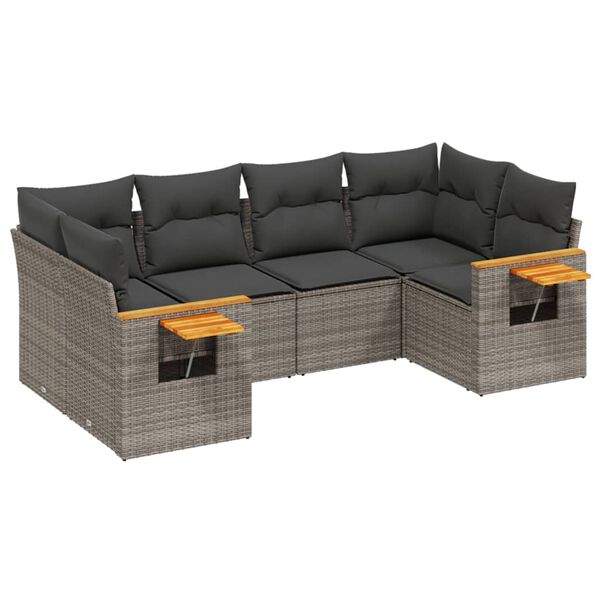 vidaXL Salon de jardin 6 pcs avec coussins gris r&eacute;sine tress&eacute;e