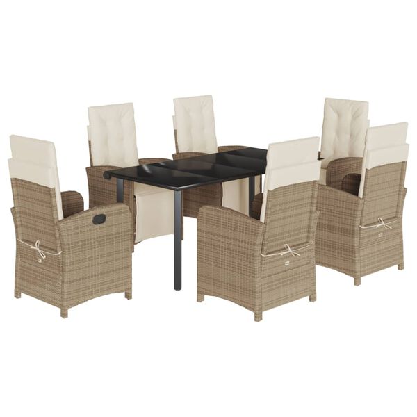 vidaXL Ensemble &agrave; manger de jardin et coussins 7 pcs beige poly rotin