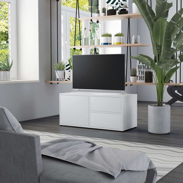 vidaXL Meuble TV Blanc 80x34x36 cm Bois d'ing&eacute;nierie