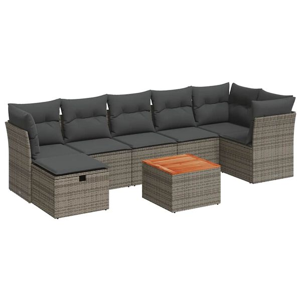 vidaXL Salon de jardin 8 pcs avec coussins gris r&eacute;sine tress&eacute;e