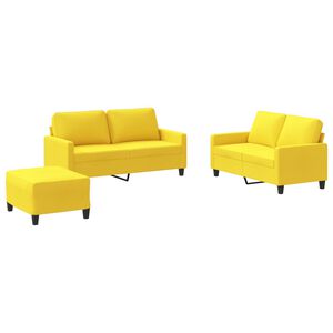 vidaXL Ensemble de canap&eacute;s 3 pcs avec coussins Jaune clair Tissu