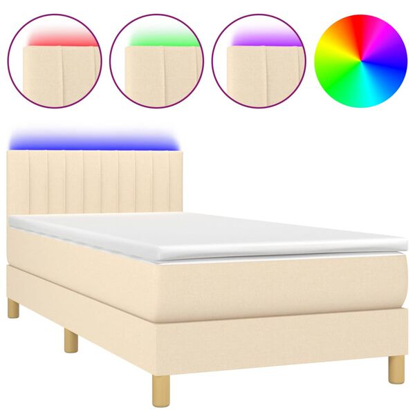 vidaXL Sommier &agrave; lattes de lit avec matelas LED Cr&egrave;me 90x200 cm Tissu