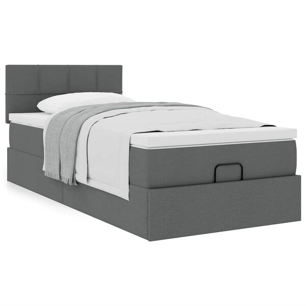 vidaXL Lit ottoman avec matelas gris fonc&eacute; 90x200 cm tissu