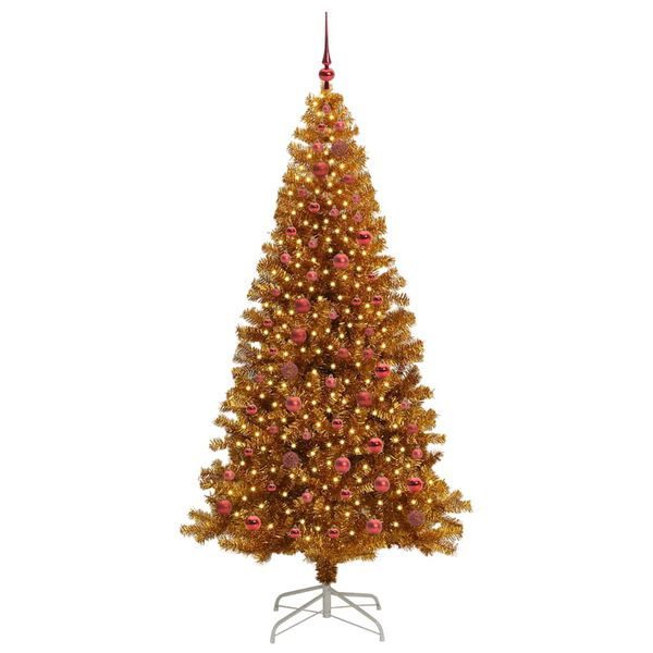 vidaXL Sapin de No&euml;l avec 300 LED avec support Dor&eacute; 210 cm PET