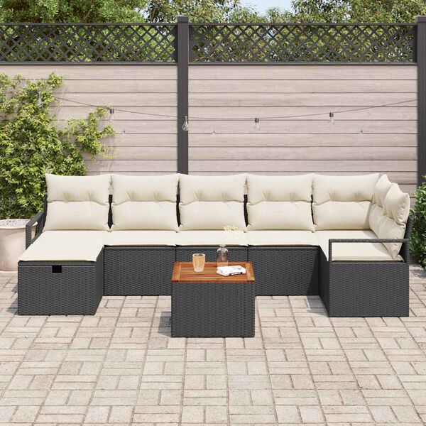 vidaXL Ensemble de canap&eacute; de jardin avec coussin 8 pcs Noir polyrotin