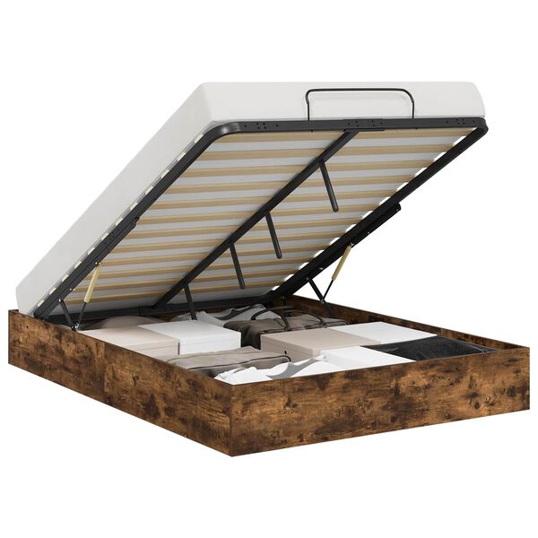 vidaXL Cadre de lit ottoman avec stockage Ch&ecirc;ne Fum&eacute; 193 x 120 x 25 cm