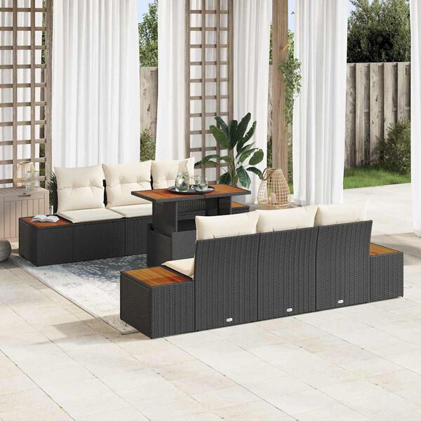 vidaXL Ensemble de canap&eacute; de jardin 7 pcs Noir Poly rotin