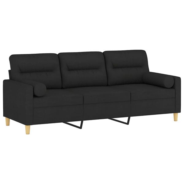vidaXL Canapé 3 places avec oreillers décoratifs noir 180 cm tissu